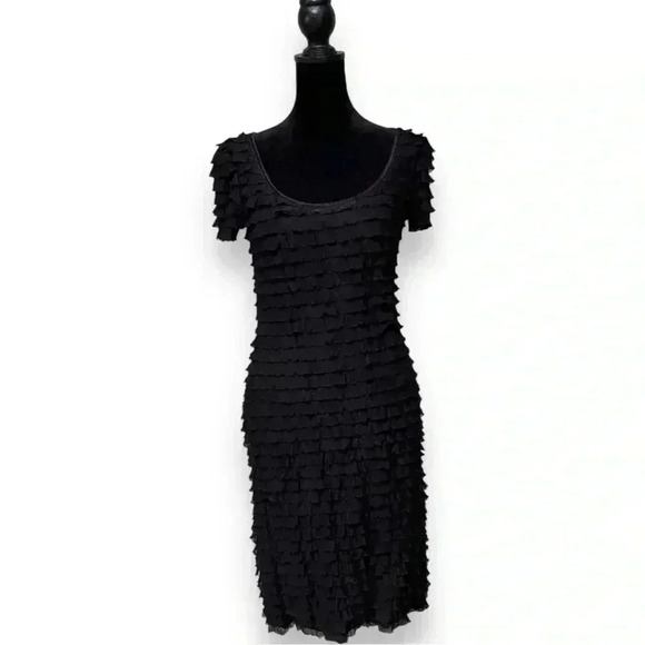 Betsy Johnson P Black Short Sleeve Ruffled Scoop Neck Bodycon Girly Minidress - Picture 11 of 16